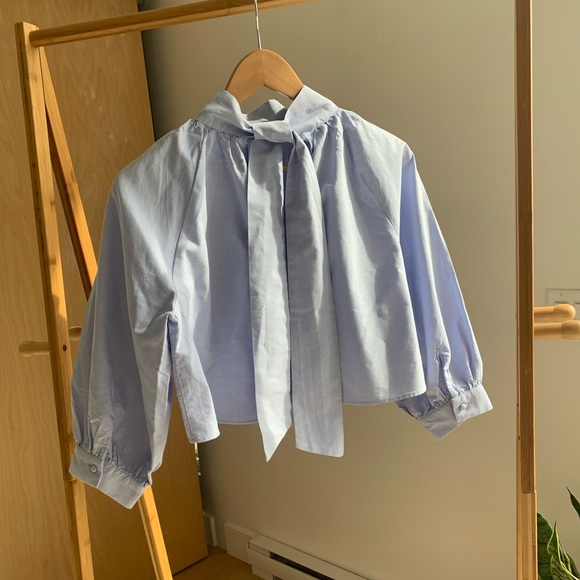 ZARA 💯 Cotton Boxy Cropped Blouse w/puffed sleeve - Picture 2 of 12